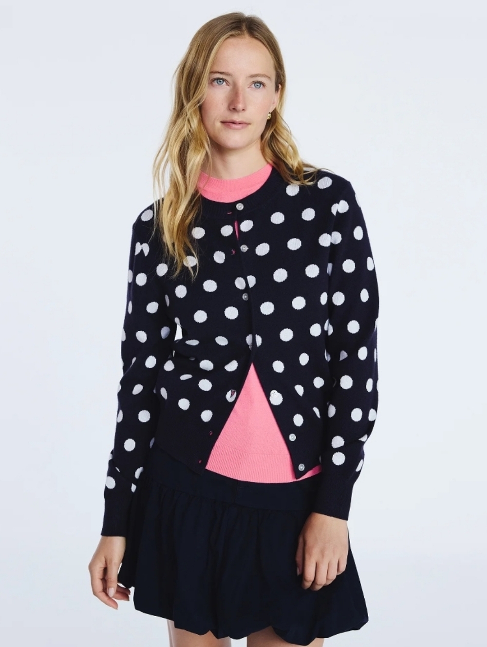 Navy & White Button Front Cardigan SZ Large NWT